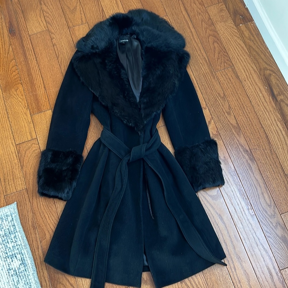 Bebe Black Faux Fur Coat